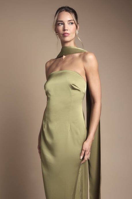 Bandeau Satin Bridesmaid Maxi Dress With Scarf - Image 2