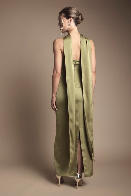 Bandeau Satin Bridesmaid Maxi Dress With Scarf - Image 3