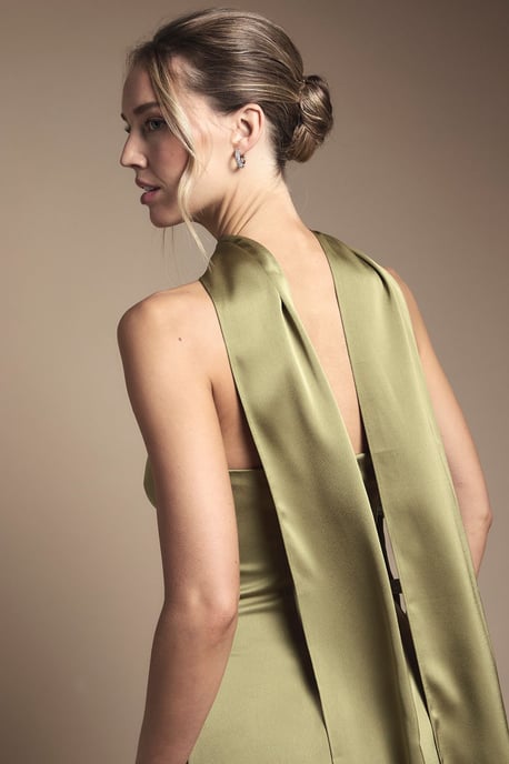 Bandeau Satin Bridesmaid Maxi Dress With Scarf - Image 5