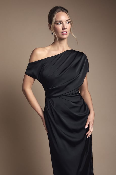 Satin Ruched Detail Off The Shoulder Maxi Bridesmaid Dress - Image 2