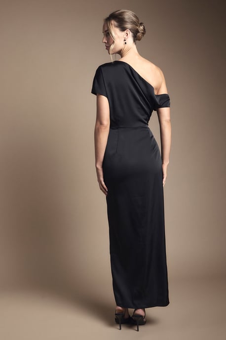 Satin Ruched Detail Off The Shoulder Maxi Bridesmaid Dress - Image 3