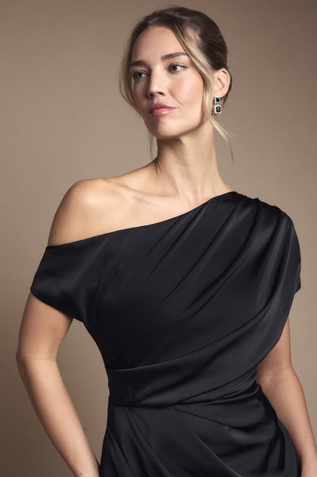 Satin Ruched Detail Off The Shoulder Maxi Bridesmaid Dress - Image 4
