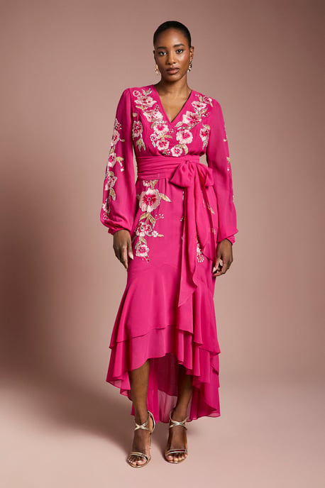 Sequin Embellished And Embroidered High Low Maxi Dress - Image 1