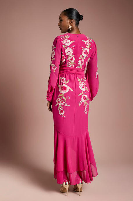 Sequin Embellished And Embroidered High Low Maxi Dress - Image 3