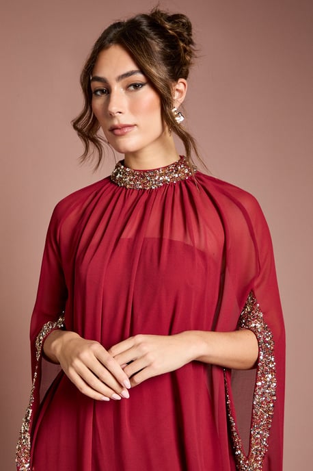 Coast Muse Chiffon Cape Dress - Image 4