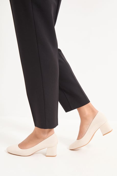Good For The Sole: Fiorette Faux Patent Leather Padded Comfort Sock Low Block Heeled Court Shoes - Image 1