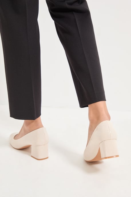 Good For The Sole: Fiorette Faux Patent Leather Padded Comfort Sock Low Block Heeled Court Shoes - Image 3