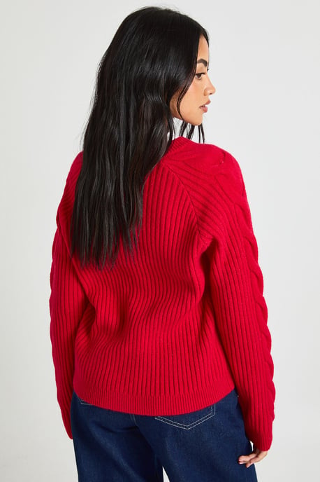 Bow Button Detail Cable Knit Cardigan - Image 2