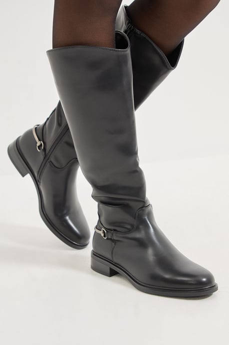 Emma Faux Leather Stirrup Detail Knee High Riding Boots - Image 1