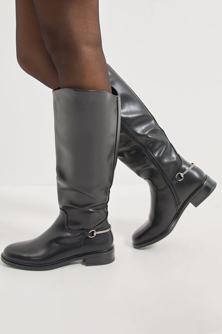 Emma Faux Leather Stirrup Detail Knee High Riding Boots - Image 3