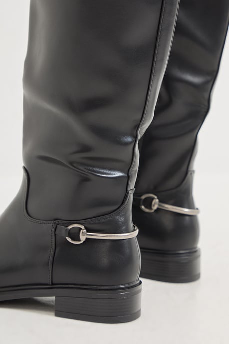 Emma Faux Leather Stirrup Detail Knee High Riding Boots - Image 4