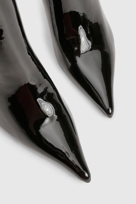 Patent Stiletto Buckle Detail Pointed Toe Knee High Boots - Image 5