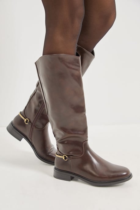Emma Faux Leather Stirrup Detail Knee High Riding Boots - Image 1
