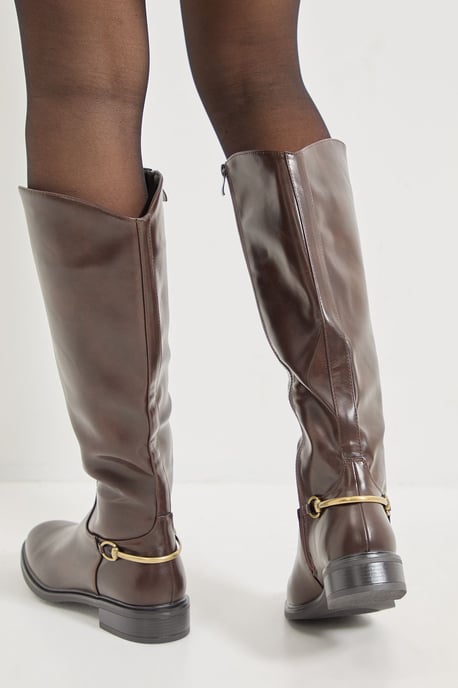 Emma Faux Leather Stirrup Detail Knee High Riding Boots - Image 2