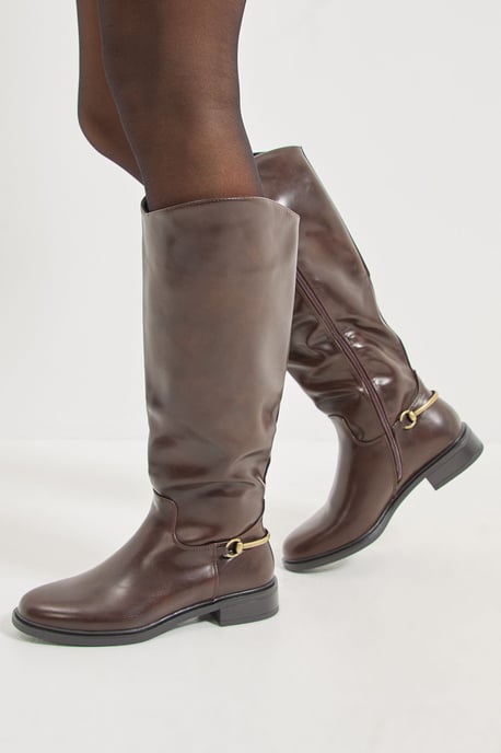 Emma Faux Leather Stirrup Detail Knee High Riding Boots - Image 3