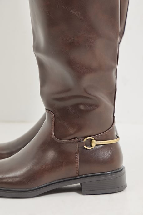 Emma Faux Leather Stirrup Detail Knee High Riding Boots - Image 4
