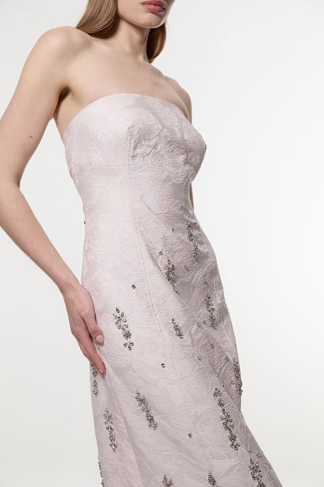 Texture Jacquard Crystal Embellished Strapless Midi Dress - Image 2