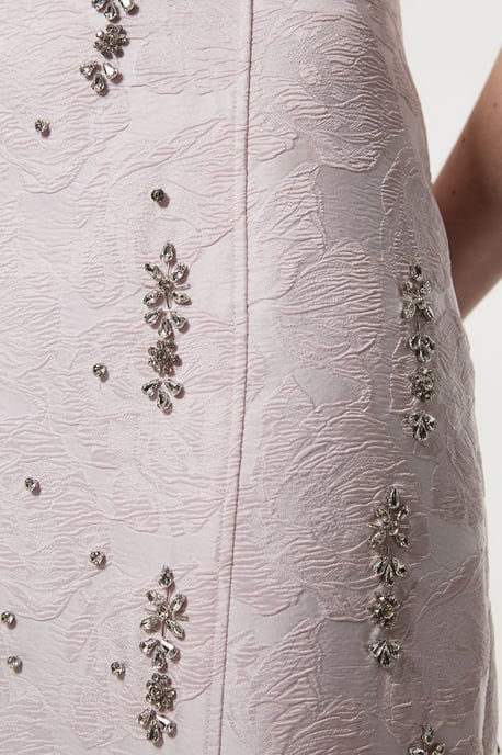 Texture Jacquard Crystal Embellished Strapless Midi Dress - Image 3