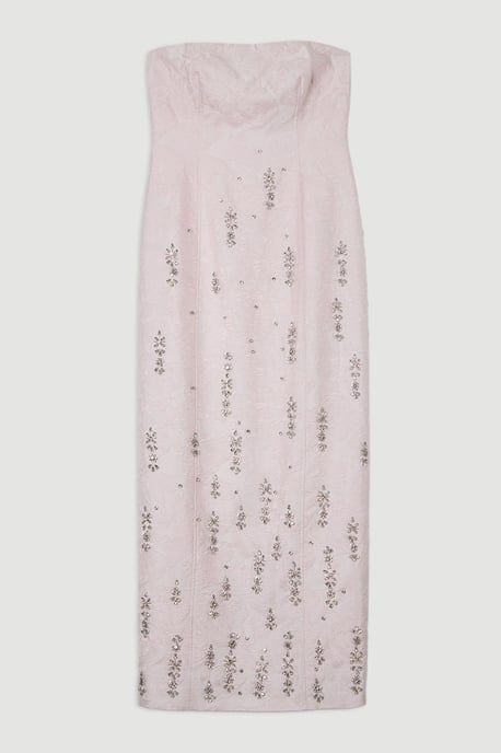Texture Jacquard Crystal Embellished Strapless Midi Dress - Image 4