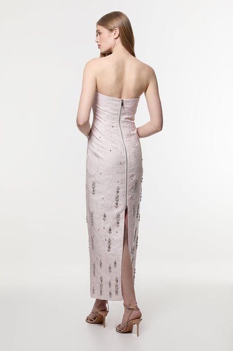 Texture Jacquard Crystal Embellished Strapless Midi Dress - Image 5