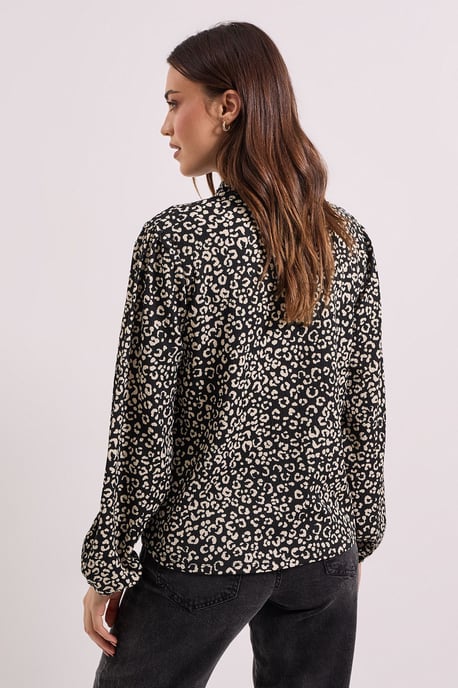 Mono Animal Tie Neck Detail Blouson Sleeve Jersey Top - Image 3