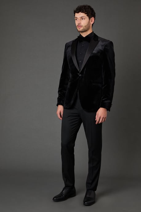 Black Velvet Slim Fit Tuxedo Jacket - Image 2