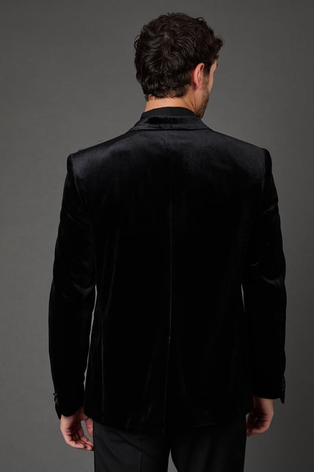 Black Velvet Slim Fit Tuxedo Jacket - Image 4