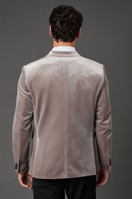Taupe Velvet Double Breasted Tuxedo Jacket - Image 4
