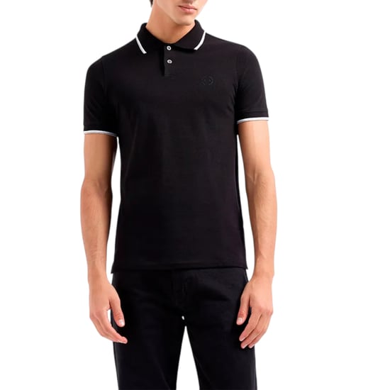 Armani Exchange Mens Polo Shirts Pique Cotton Polo T Shirts Black Tipped Top - Image 1