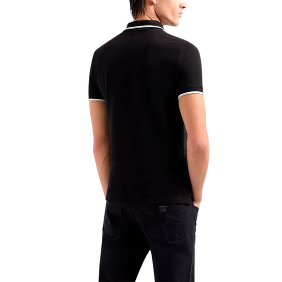 Armani Exchange Mens Polo Shirts Pique Cotton Polo T Shirts Black Tipped Top - Image 2