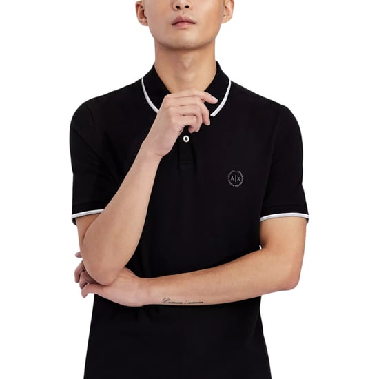 Armani Exchange Mens Polo Shirts Pique Cotton Polo T Shirts Black Tipped Top - Image 3