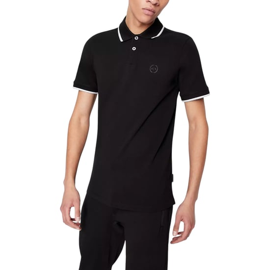 Armani Exchange Mens Polo Shirts Pique Cotton Polo T Shirts Black Tipped Top - Image 5