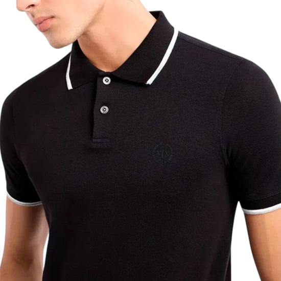 Armani Exchange Mens Polo Shirts Pique Cotton Polo T Shirts Black Tipped Top - Image 6