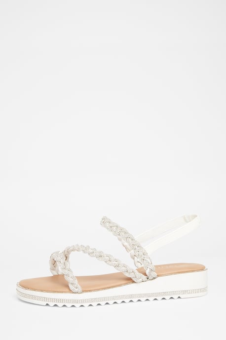 Wide Fit White Diamante Flat Sandals - Image 2