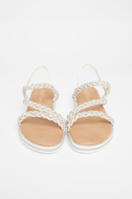Wide Fit White Diamante Flat Sandals - Image 3
