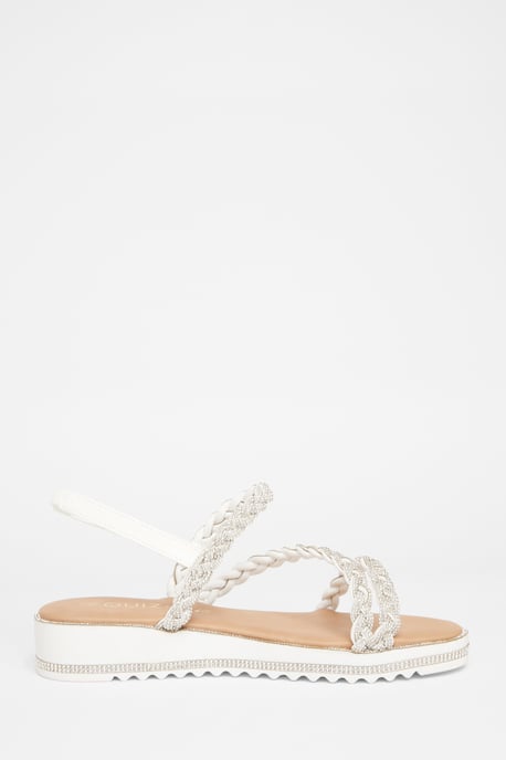 Wide Fit White Diamante Flat Sandals - Image 5