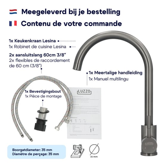 Luzzo ® lesina keuken­ mengkraan gun metal – hoog model ronde uitloop 100% - Image 3
