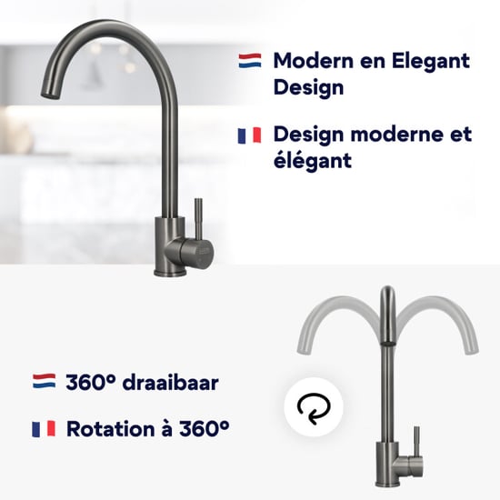 Luzzo ® lesina keuken­ mengkraan gun metal – hoog model ronde uitloop 100% - Image 4