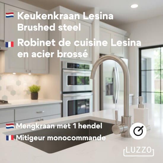 Luzzo ® lesina keuken mengkraan brushed steel – hoog model ronde uitloop 100% - Image 5