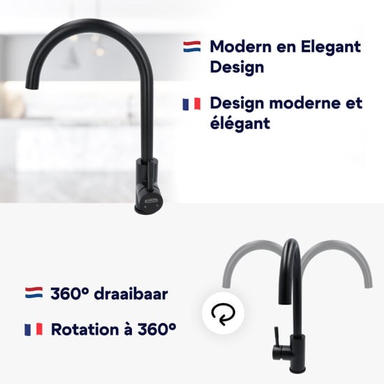 Luzzo ® lesina keuken mengkraan mat – hoog model ronde uitloop 100% - Image 3