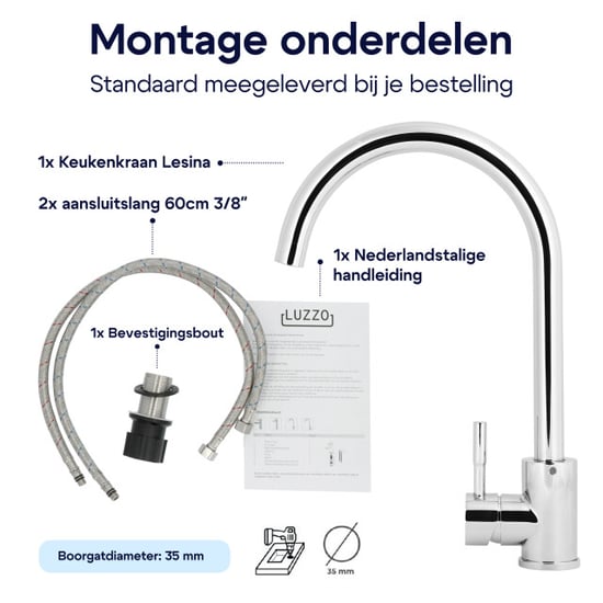 Luzzo ® lesina keuken mengkraan chroom – hoog model ronde uitloop 100% - Image 4