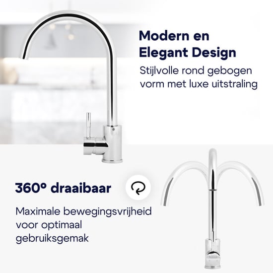 Luzzo ® lesina keuken mengkraan chroom – hoog model ronde uitloop 100% - Image 6