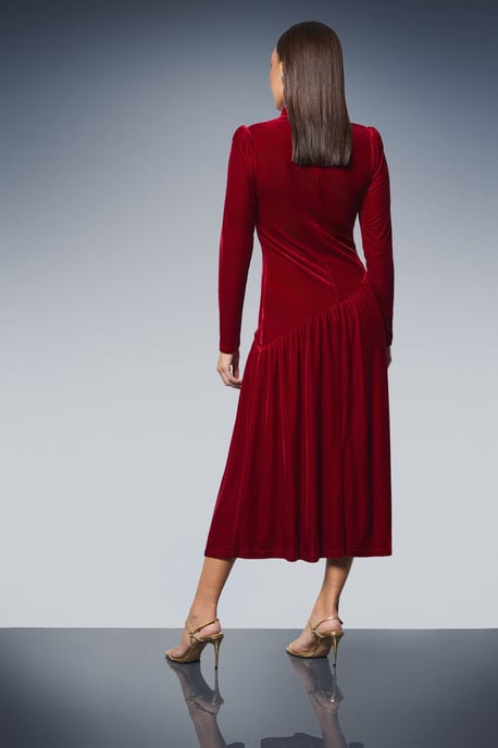 High Neck Twist Keyhole Detail Velvet Midaxi Dress - Image 3