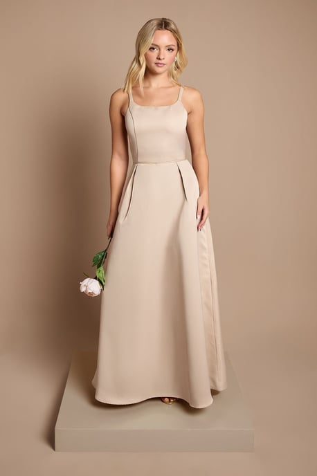 Teen Structured Satin Full Skirted Bridesmaid Dress - Image 1