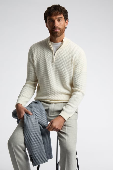Zip Neck Cable Knit Jumper - Image 5