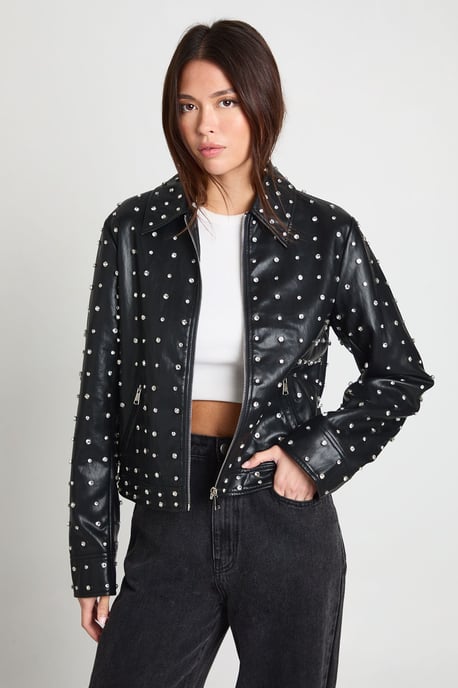 Super Soft Premium Faux Leather Diamante Jacket - Image 1