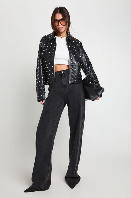 Super Soft Premium Faux Leather Diamante Jacket - Image 3