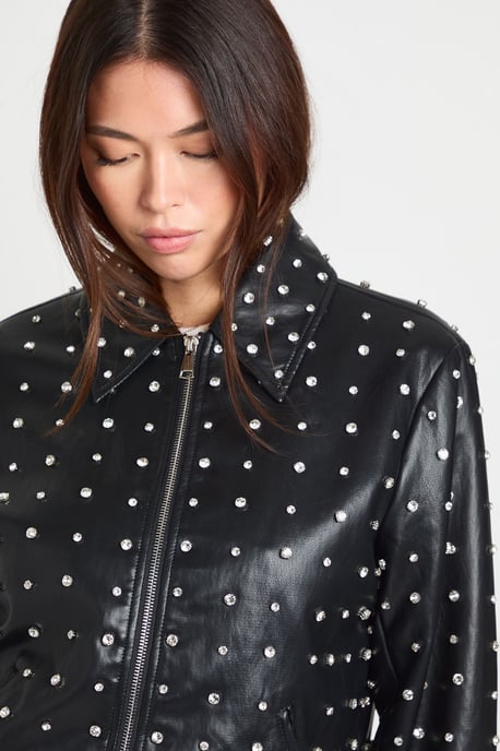 Super Soft Premium Faux Leather Diamante Jacket - Image 4