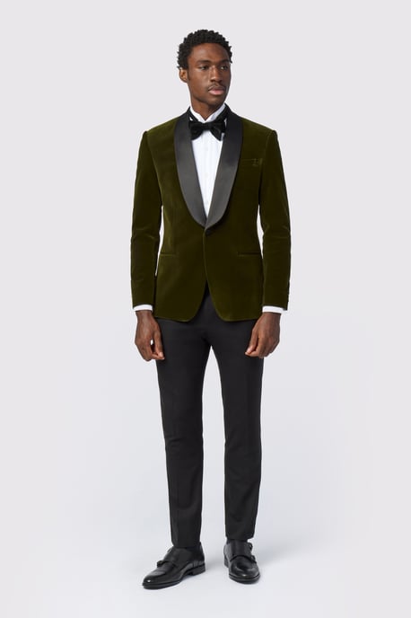 Olive Green Velvet Slim Fit Jacket - Image 2