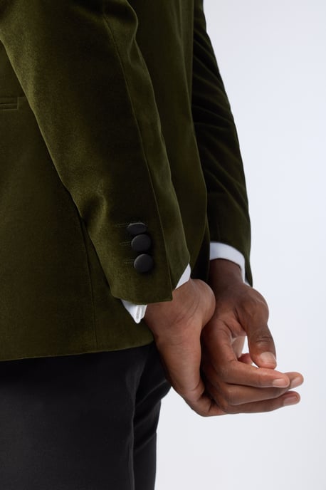 Olive Green Velvet Slim Fit Jacket - Image 4